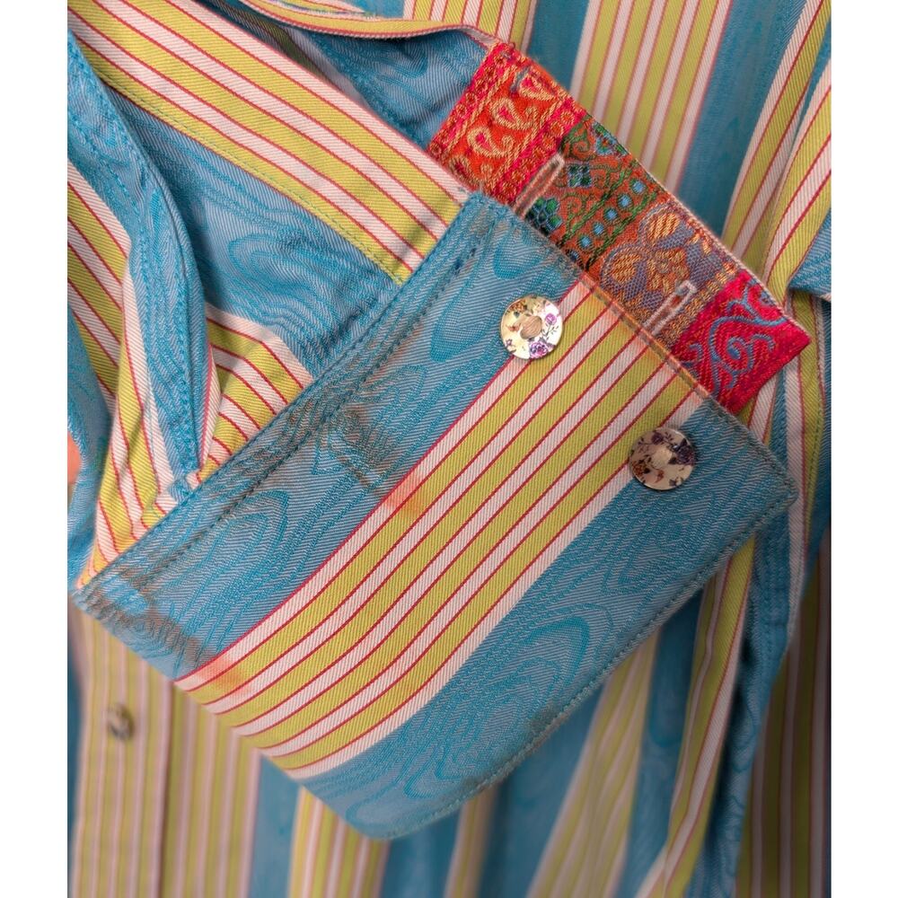 Robert Graham Blue Green Red Stripe Long Sleeve Flip Cuffs Como Button Up SZ XL - Picture 8 of 10